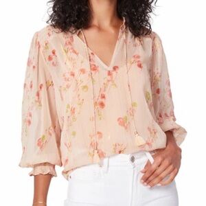 Paige Indira Floral Print Metallic Striped Blouse in Afterglow Multi